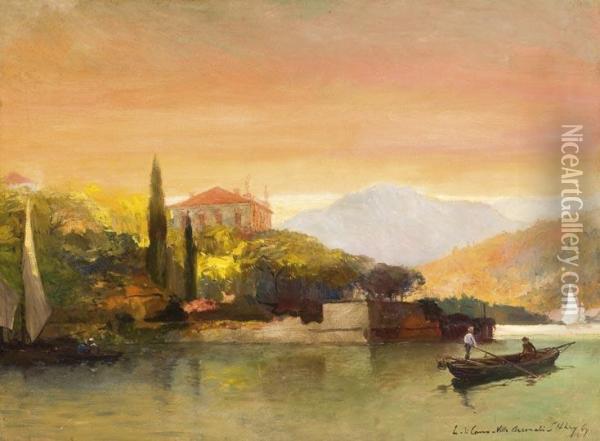 Villa A Comoi Tonal Oil Painting - Gyula Hary