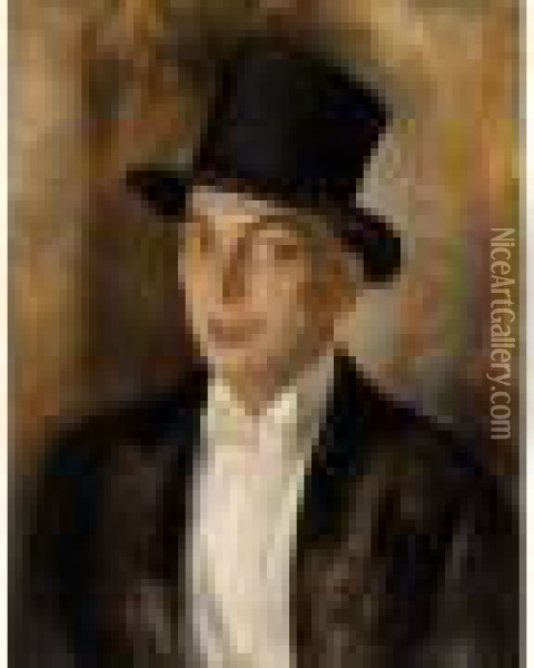 Portrait Of A Man In A Top Hat Oil Painting - Vera Rockline