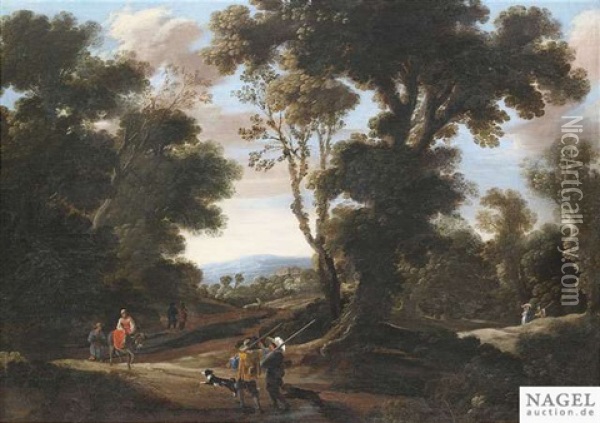 Waldlandschaft Mit Reisenden Und Jagern Oil Painting - Jacques d' Arthois