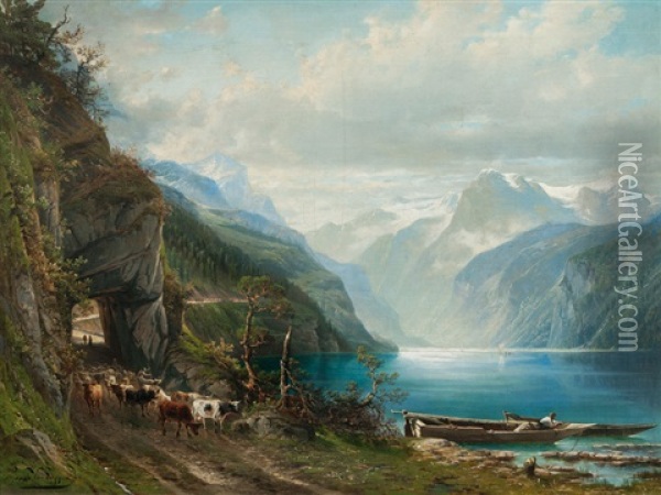 Alpine Idyl Oil Painting - Gerard Joseph Adrian van Luppen