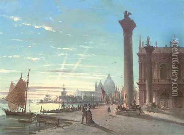 The Piazzetta Of San Marco At Dusk, Venice Oil Painting - Giovanni Grubas
