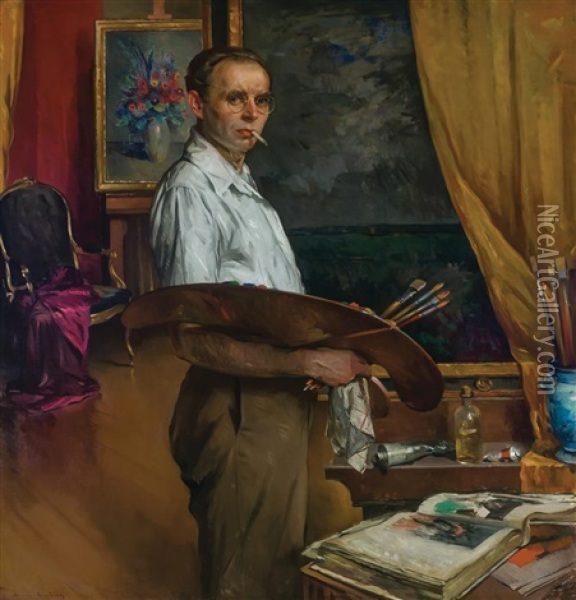 Self Portrait Oil Painting - Maurice Molarsky