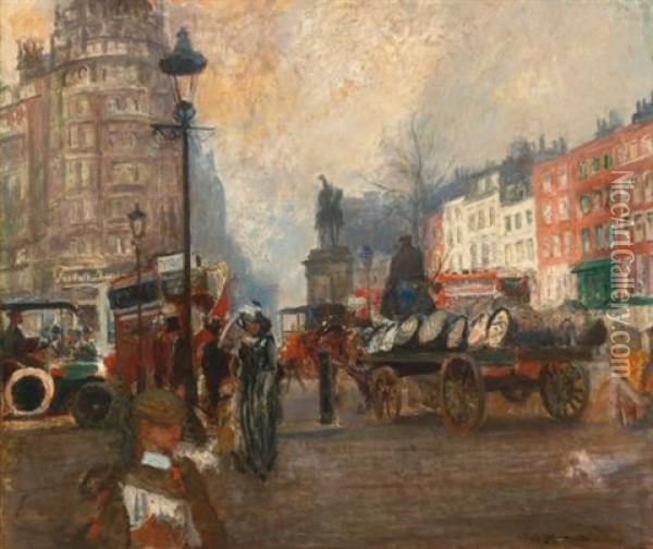 Knightsbridge Seen From Sloane Street, December Oil Painting - Jacques-Emile Blanche