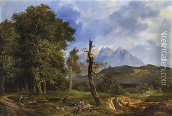 Bayerische Berglandschaft Oil Painting - Ludwig Franz Karl Bohnstedt
