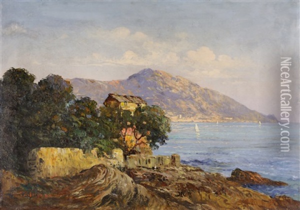 Portofino Liguria Oil Painting - Giulio Aristide Sartorio