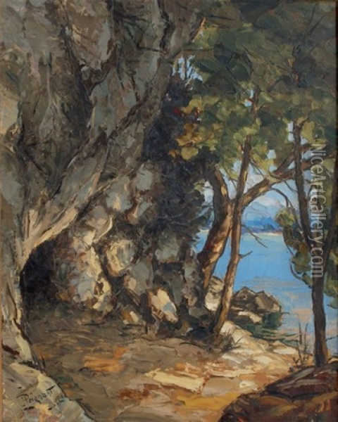 La Grotte Lamartine - Lac Du Bourget Oil Painting - Lucien Poignant