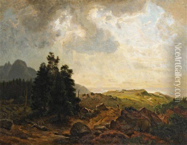 Blick Vom Herzogstand Ins Murnauer Tal Oil Painting - Eduard Schleich the Elder