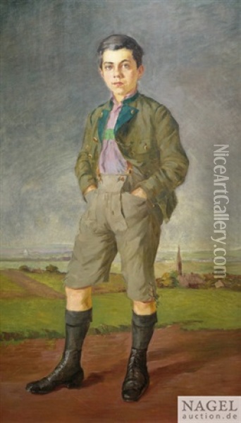 Bildnis Eines Jungen In Tracht Als Ganzfigure Vor Landschaftshintergrund Oil Painting - Jacques Sternfeld