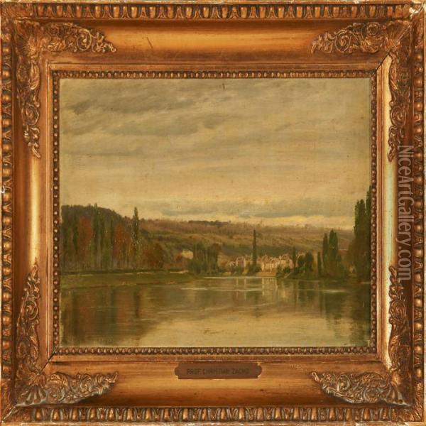 River Scene With Acity Near The Coast Oil Painting - Christian Zacho