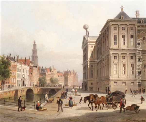 The Palace On The Dam Square, Amsterdam Oil Painting - Cornelis Christiaan Dommelshuizen