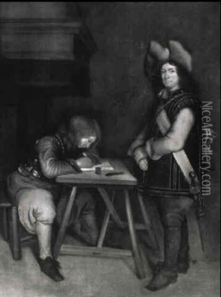 An Officer Writing A Despatch Oil Painting - Gerard ter Borch the Younger