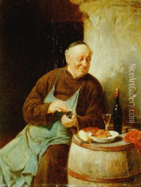 The Monk's Repast Oil Painting - Adolf Humborg