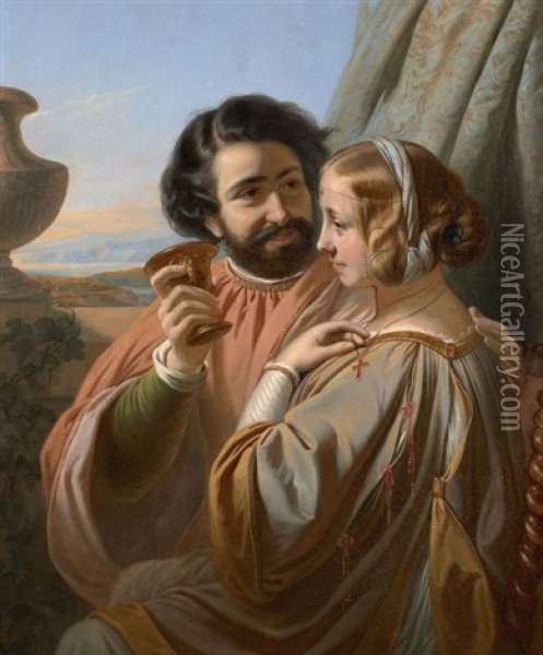 Couple En Habits Medievaux Oil Painting - Henry Guillaume Schlesinger