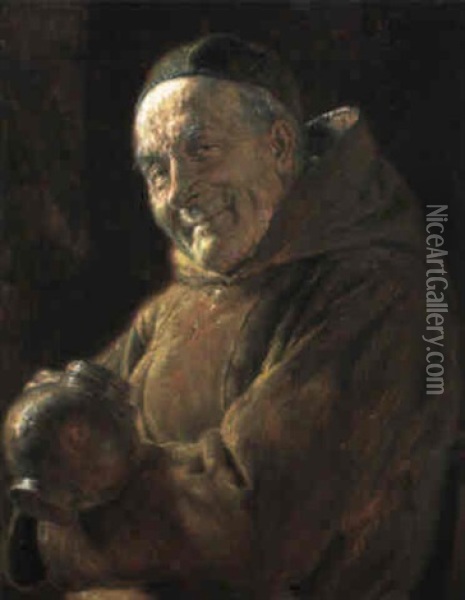 Monch Mit Weinkrug Oil Painting - Eduard von Gruetzner