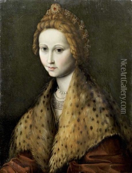 Portrait D'une Jeune Femme En Col De Fourrure Huile Sur Panneau 59 X 46 Cm Oil Painting - Antonio d' Ubertino Verdi