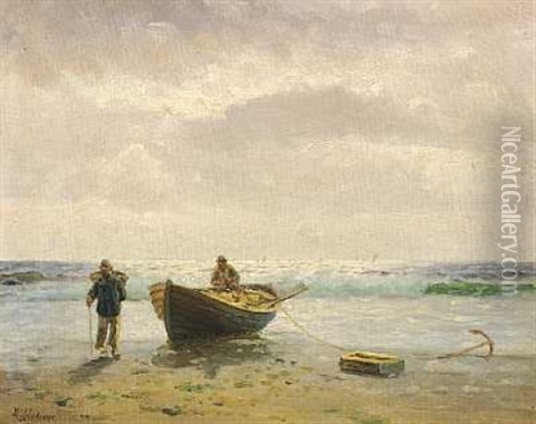 Fiskere Ved Deres Bad Pa Stranden Oil Painting - Holger Luebbers