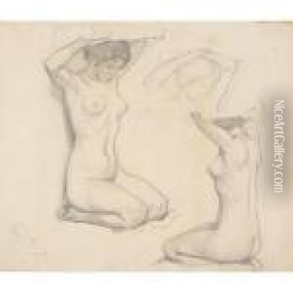 Kneeling Female Nude Oil Painting - Ludwig Von Hofmann