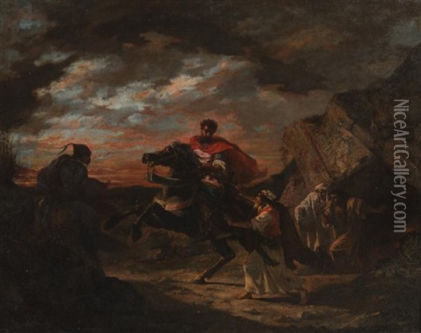 Fighting Scene With Horse Oil Painting - Emile Jean Horace Vernet