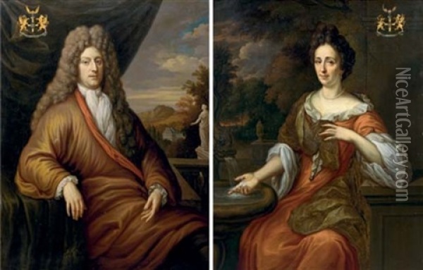 Portrait Of A Nobleman, Of The Asch Van Wijck Family (+ Portrait Of An Elegant Lady; Pair) Oil Painting - Martinus De La Court