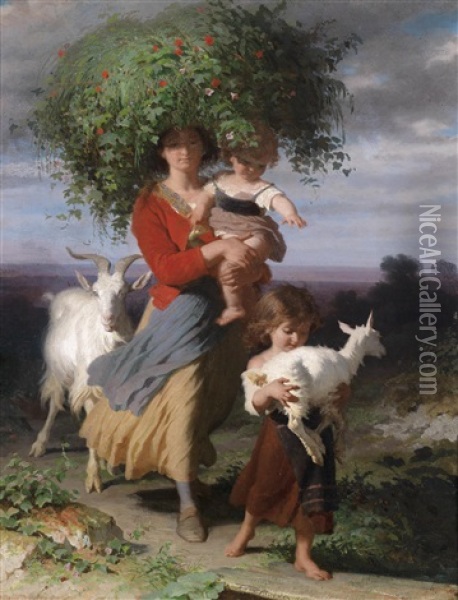 Mutter Mit Kindern Am Heimweg Oil Painting - Alfred van (Jacques) Muyden
