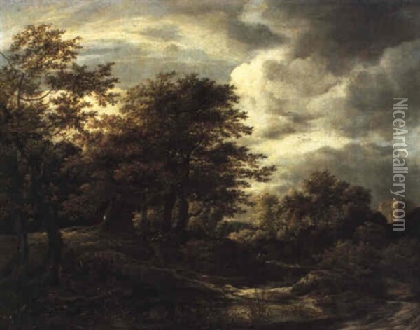 A Woodland Landscape With A Pond Oil Painting - Jacob Van Ruisdael