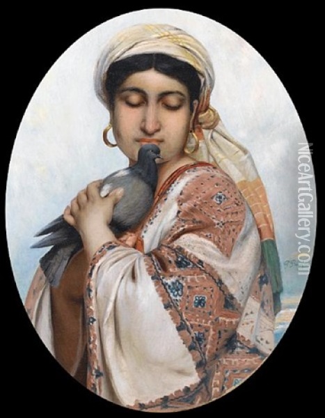 Oriental Girl With A Dove Oil Painting - Polydore Beaufaux