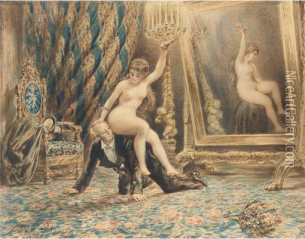 Erotic Scene Oil Painting - Pavel Petrovich Sokolov