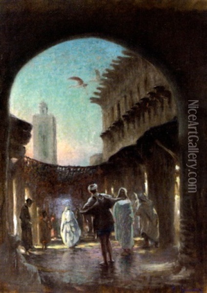 Fez, Les Horloges A Bou Anania Oil Painting - Adolphe Ernest Gumery