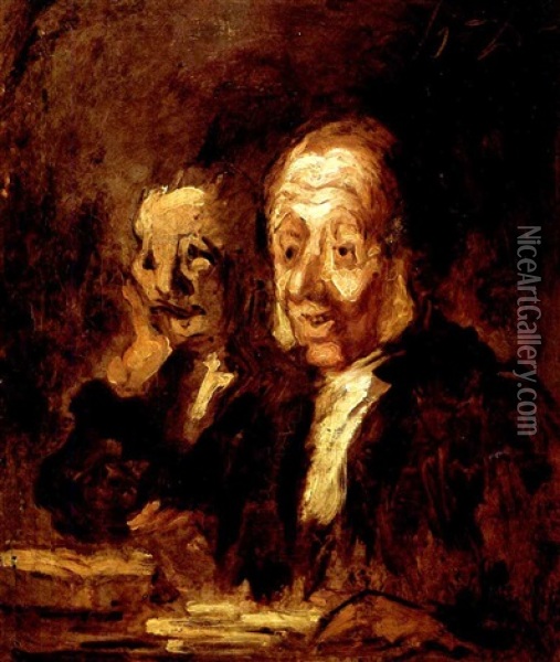 Deux Avocats Oil Painting - Honore Daumier