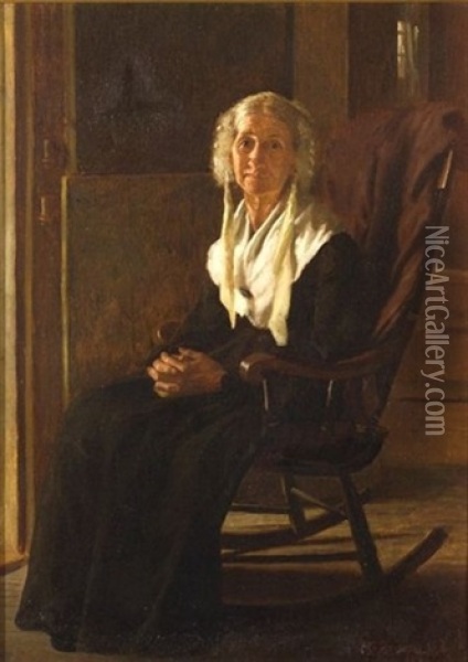 The Quiet Hours: Portrait Of A Lady In A Rocking Chair Oil Painting - John George Brown