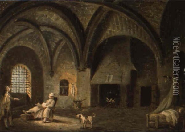 Interieur De La Conciergerie Avec Louis Xvi Lisant Oil Painting - Pierre Antoine Demachy