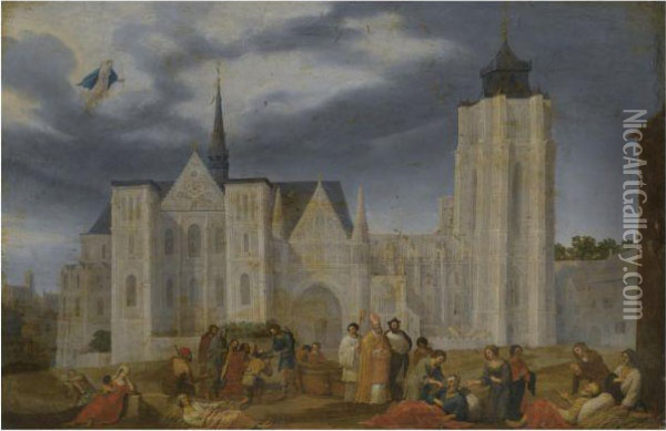 A Bishop Blessing The Sick Outside His Church Oil Painting - Herman Van Swanevelt