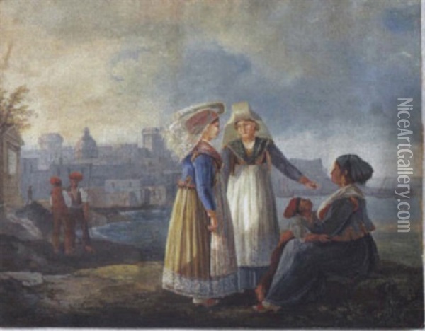 Forio D'ischia, Costumi Ischitani, 1823 Oil Painting - Salvatore Fergola