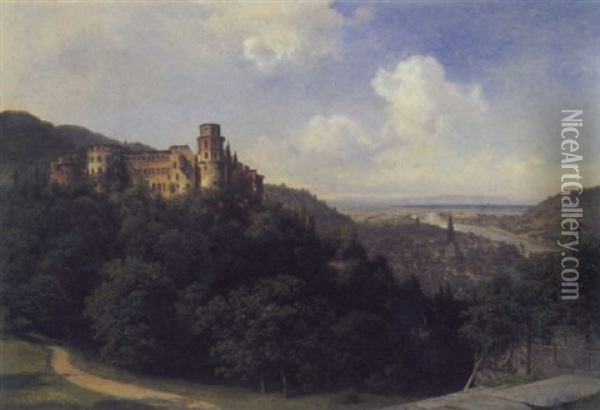 Ansicht Von Heidelberg Und Dem Schlos Mit Weitem Blick In Das Neckartal Oil Painting - Georg Emil Libert