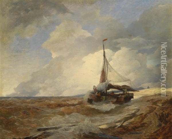 Fischerboot In Seenot Oil Painting - Andreas Achenbach