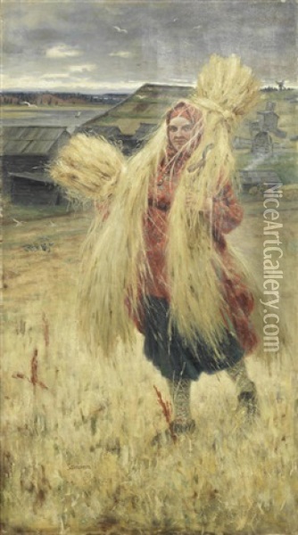 After Reaping Oil Painting - Nikolai Avenirovich Shabunin