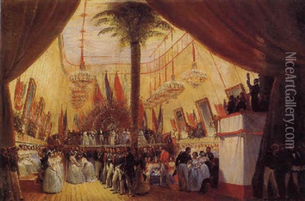 A Reception For The Prince De Joinville At Veracruz, Mexico Oil Painting - Henri Pierre Leon Pharamond Blanchard