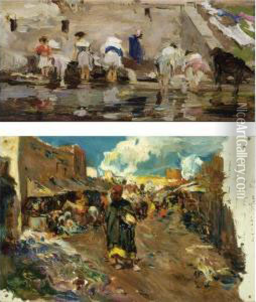 I) Las Lavanderas (laundry Day) Oil Painting - Francisco Pradilla y Ortiz