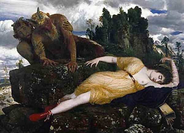 Sleeping Diana Watched by Two Fauns 1877 Oil Painting - Arnold Bocklin