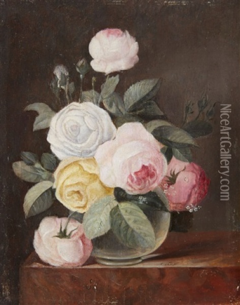 Still Life With Roses In A Glass Vase Oil Painting - Franz Xaver Petter