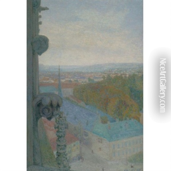 Nancy, Vue De La Cathedrale, Saint Eprve-automne Oil Painting - Michel Auguste Colle