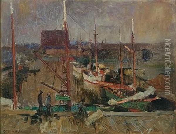 Untitled (boats At Dock) Oil Painting - William Dunn Knox