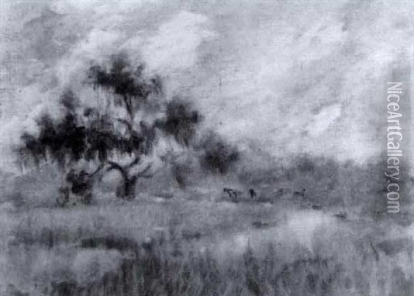 Livestock In A Louisiana Landscape Oil Painting - Alexander John Drysdale