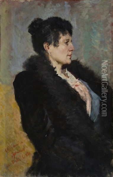 Ritratto Di Signora Con Cappotto Nero Oil Painting - Uberto dell' Orto