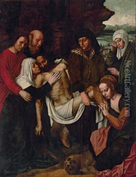 The Lamentation Of Christ, With The Three Marys, Saint Joseph Of Arimathea, Nicodemus, And Saint John The Baptist Oil Painting - Ambrosius Benson