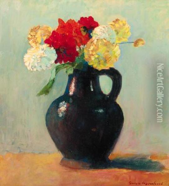 Dahlia's In A Jug Oil Painting - George Hogerwaard