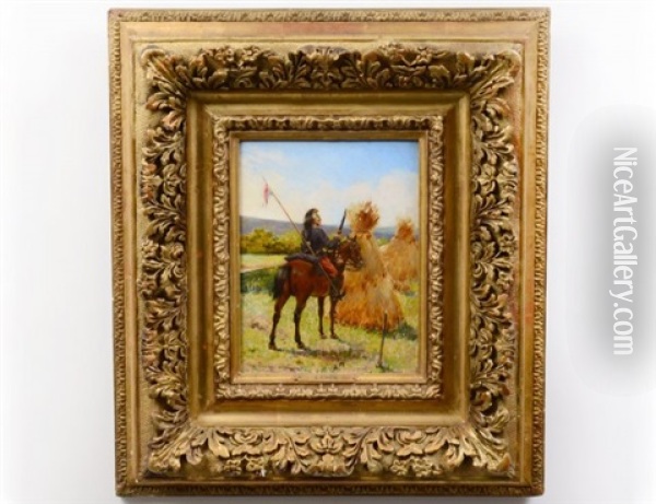 Sokldier On Horseback With Haystacks Oil Painting - Henri Victor Lesur