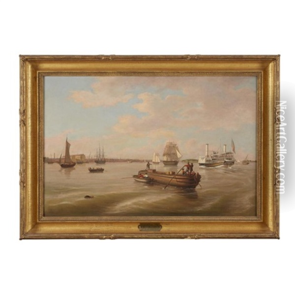 Delaware River Scene: View Of Philadelphia Harbor, Circa 1840 Oil Painting - Thomas Birch