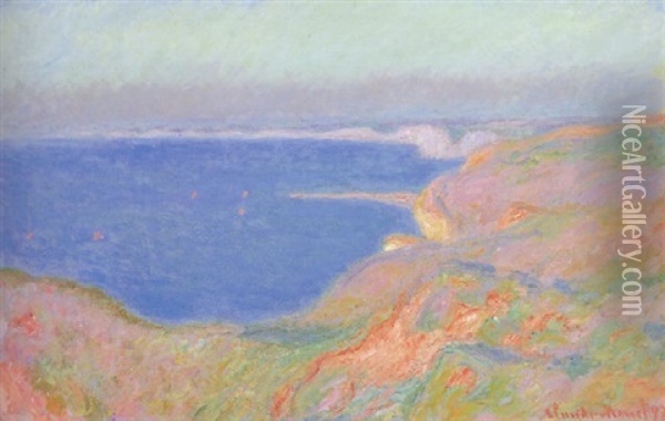 Sur La Falaise Pres De Dieppe, Soleil Couchant Oil Painting - Claude Monet