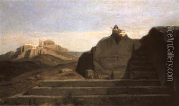 The Acropolis Oil Painting - Francois-Edouard Bertin